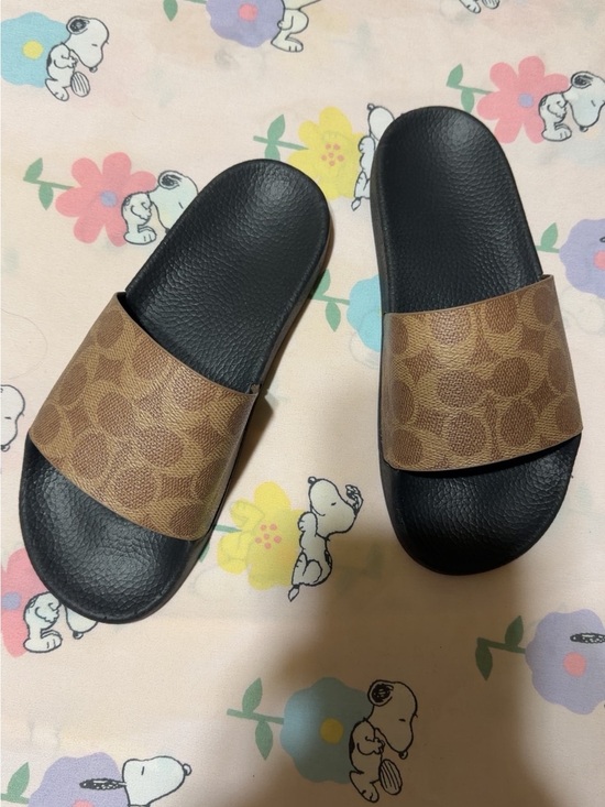 Coach Shoes - Coach Brown Logo-Print Slide Sandals with Black Footbed